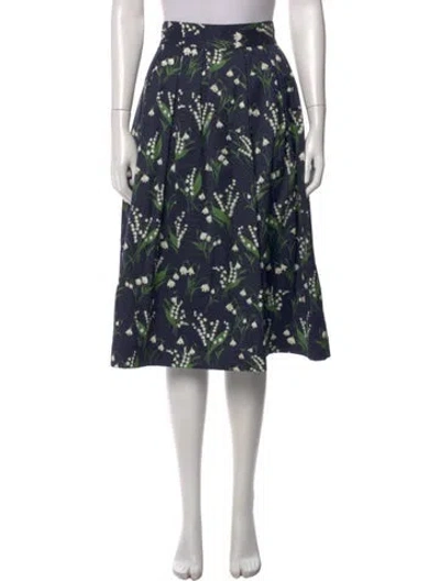 Pre-owned Carolina Herrera Floral Print Midi Length Skirt W/ Tags In Blue