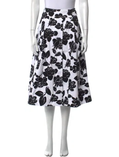 Pre-owned Carolina Herrera Floral Print Midi Length Skirt W/ Tags In White
