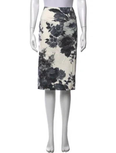 Pre-owned Carolina Herrera Floral Print Midi Length Skirt In White