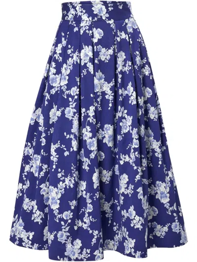 CAROLINA HERRERA FLORAL-PRINT MIDI SKIRT