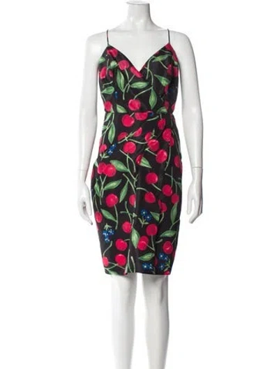 Pre-owned Carolina Herrera Floral Print Mini Dress In Black
