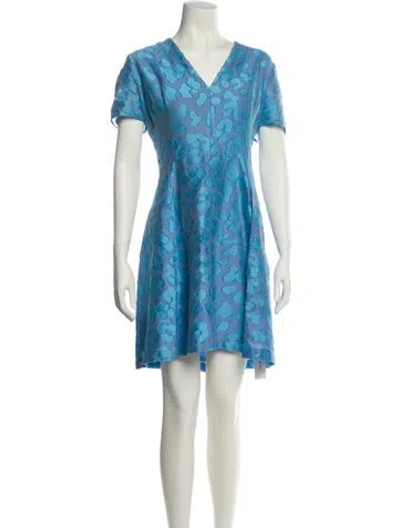 Pre-owned Carolina Herrera Floral Print Mini Dress In Blue