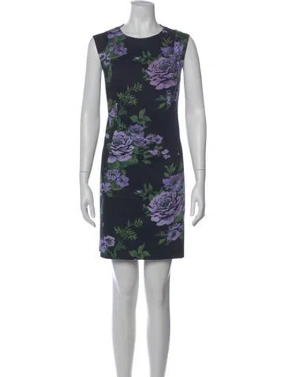Pre-owned Carolina Herrera Floral Print Mini Dress In Blue