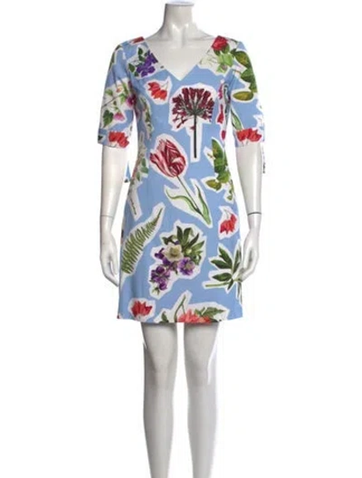 Pre-owned Carolina Herrera Floral Print Mini Dress In Blue