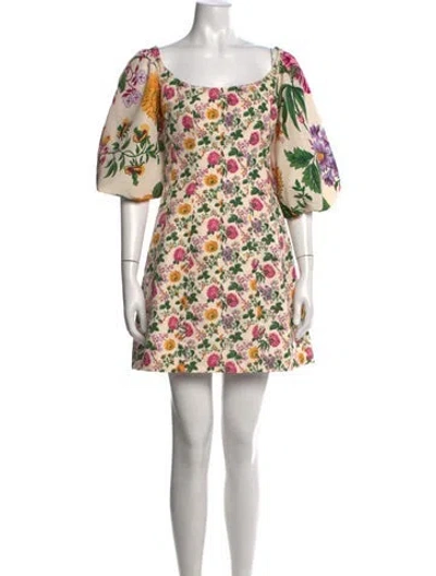 Pre-owned Carolina Herrera Floral Print Mini Dress In Neutrals