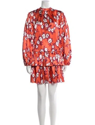 Pre-owned Carolina Herrera Floral Print Mini Dress In Orange