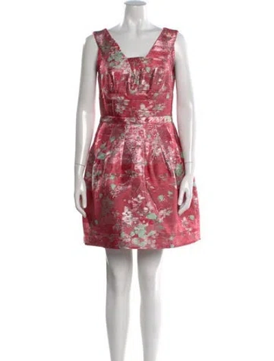 Pre-owned Carolina Herrera Floral Print Mini Dress In Red