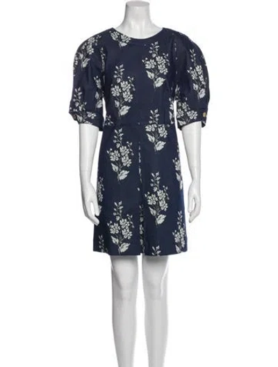 Pre-owned Carolina Herrera Floral Print Mini Dress W/ Tags In Blue