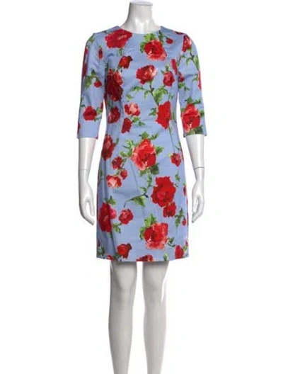Pre-owned Carolina Herrera Floral Print Mini Dress W/ Tags In Blue