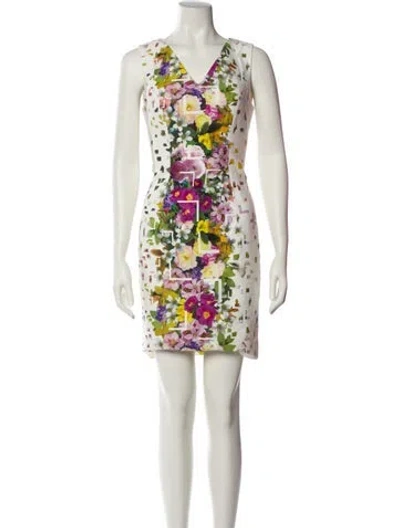 Pre-owned Carolina Herrera Floral Print Mini Dress In White