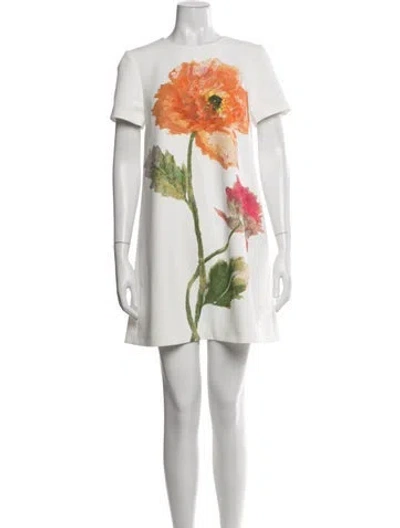 Pre-owned Carolina Herrera Floral Print Mini Dress In White