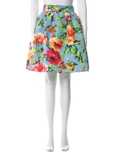 Pre-owned Carolina Herrera Floral Print Mini Skirt In Blue