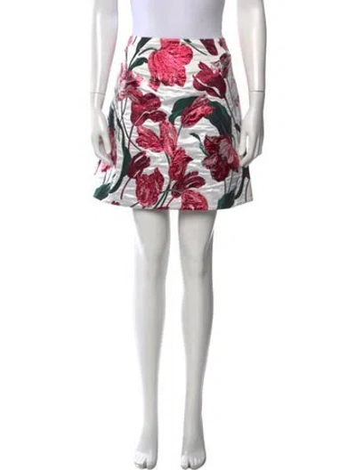Pre-owned Carolina Herrera Floral Print Mini Skirt In Red
