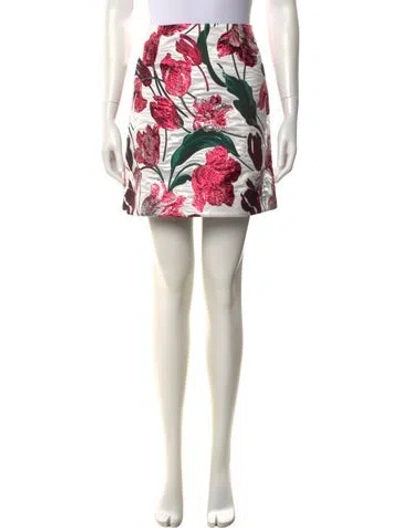 Pre-owned Carolina Herrera Floral Print Mini Skirt In White