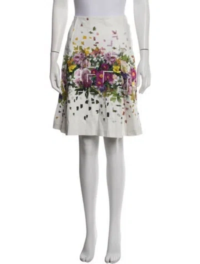 Pre-owned Carolina Herrera Floral Print Mini Skirt In White