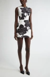 Carolina Herrera Floral-print Sleeveless Drop-waist Midi Dress In Black/white