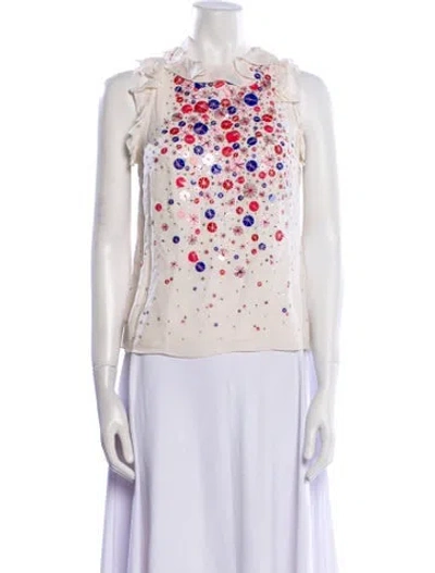 Pre-owned Carolina Herrera Floral Print Mock Neck Blouse In Neutral