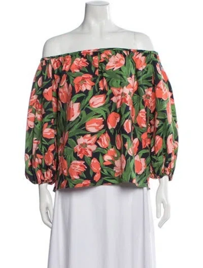 Pre-owned Carolina Herrera Floral Print Off-the-shoulder Blouse In Multi