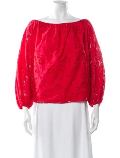 Pre-owned Carolina Herrera Floral Print Off-the-shoulder Blouse In Red