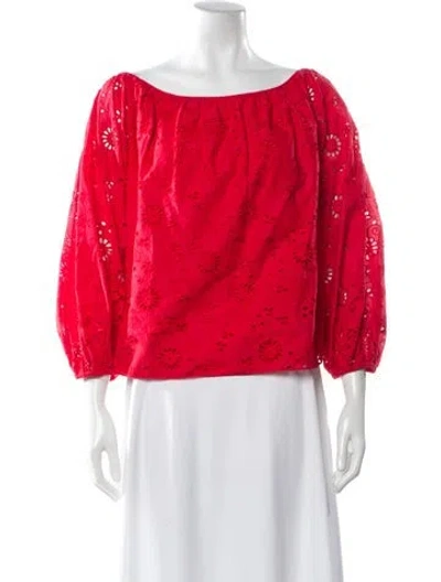 Pre-owned Carolina Herrera Floral Print Off-the-shoulder Blouse In Red