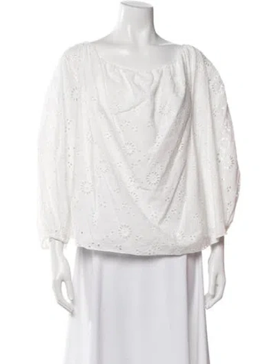 Pre-owned Carolina Herrera Floral Print Off-the-shoulder Blouse In White