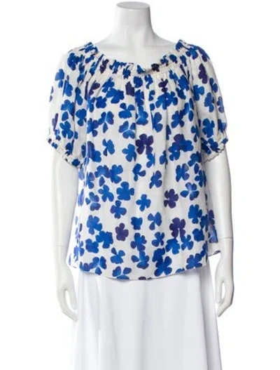 Pre-owned Carolina Herrera Floral Print Off-the-shoulder Blouse In White