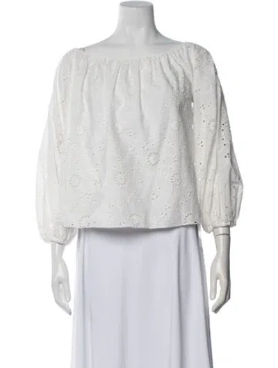 Pre-owned Carolina Herrera Floral Print Off-the-shoulder Blouse In White