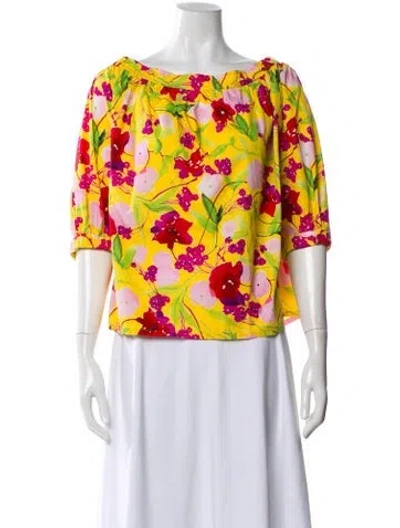 Pre-owned Carolina Herrera Floral Print Off-the-shoulder Blouse In Yellow