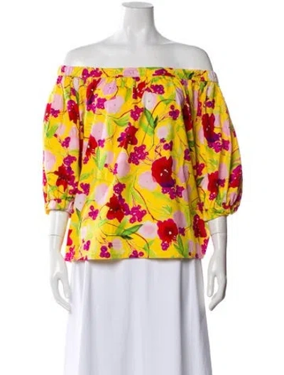 Pre-owned Carolina Herrera Floral Print Off-the-shoulder Blouse In Yellow