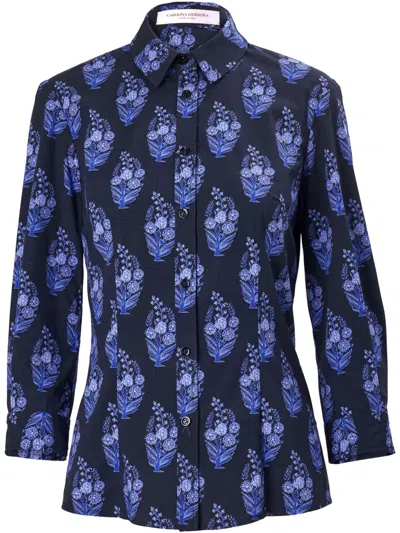Carolina Herrera Floral-print Peplum-hem Shirt In Blue