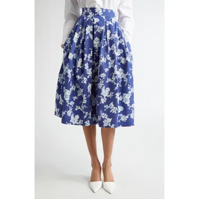 CAROLINA HERRERA CAROLINA HERRERA FLORAL PRINT PLEATED FAILLE MIDI SKIRT