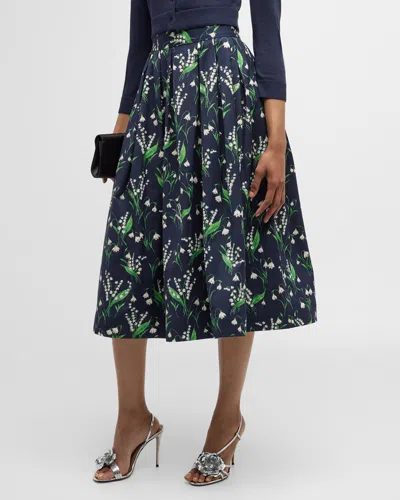 Carolina Herrera Floral-print Pleated Full Midi Skirt In Midnight Multi