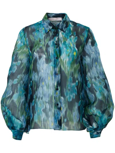 CAROLINA HERRERA FLORAL-PRINT PUFF-SLEEVE BLOUSE