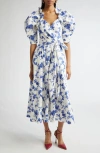 Carolina Herrera Belted Puff-sleeve Stretch-cotton Midi Dress
