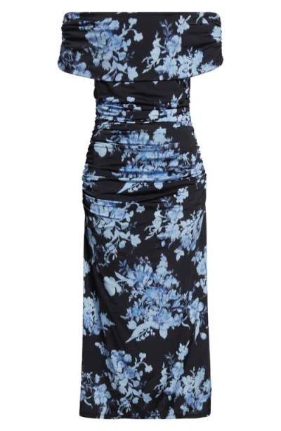 Carolina Herrera Floral Print Ruched Off The Shoulder Jersey Gown