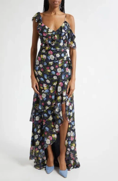 Carolina Herrera Floral-print Ruffled Silk Asymmetric Dress In Multi