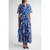 Carolina Herrera Silk Short Sleeve Tie Cape Ruffle Dress