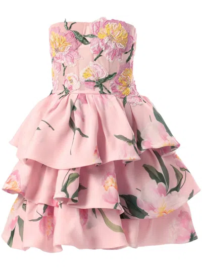 Carolina Herrera Floral-print Ruffled Mini Dress In Slipper Pink Multi