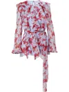 Carolina Herrera Sash-detailed Ruffled Silk Chiffon Top In Blue
