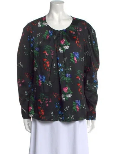 Pre-owned Carolina Herrera Floral Print Scoop Neck Blouse In Black