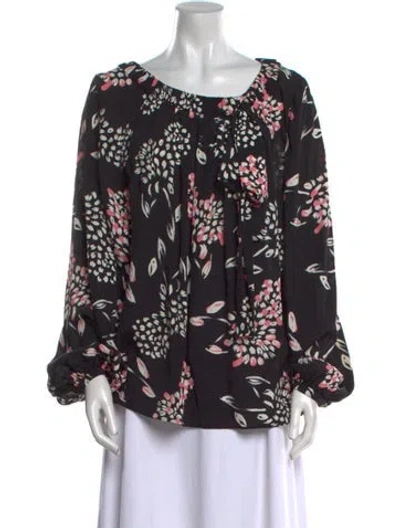 Pre-owned Carolina Herrera Floral Print Scoop Neck Blouse In Black