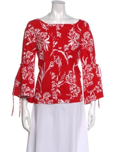 Pre-owned Carolina Herrera Floral Print Scoop Neck Blouse In Red