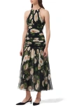Carolina Herrera Halter Neck Gathered Silk Midi Dress In Black Multi