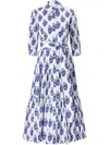 Carolina Herrera Floral Print Tiered Stretch Cotton Shirtdress In White