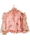 Carolina Herrera Rose Halter Ruffle Long-sleeve Silk Top In Pink