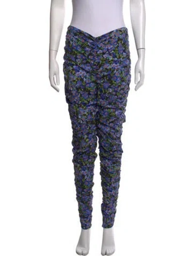 Pre-owned Carolina Herrera Floral Print Skinny Leg Pants In Blue