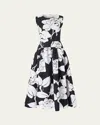 Carolina Herrera Floral-print Sleeveless Drop-waist Midi Dress In Blackwhite