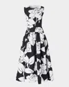Carolina Herrera Floral-print Sleeveless Drop-waist Midi Dress In Blackwhite