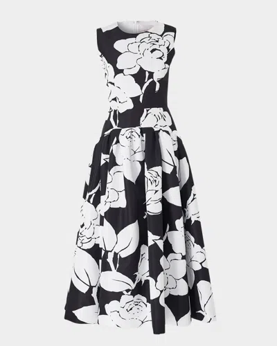 CAROLINA HERRERA FLORAL-PRINT SLEEVELESS DROP-WAIST MIDI DRESS