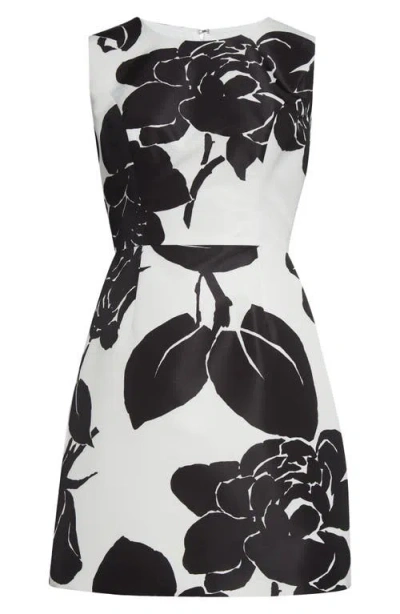 Carolina Herrera Floral Print Sleeveless Minidress In Black/white